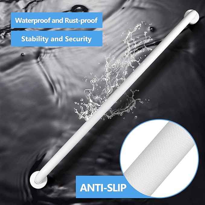 Shower Grab Bar, 2 Pack 39.4 Inch White Bathroom Grab Bar, 1.25" Diameter 304 Stainless Steel Anti-Slip Grab Bars for Bathtubs and Showers, Handicap Shower Grab Bar for Seniors Elderly