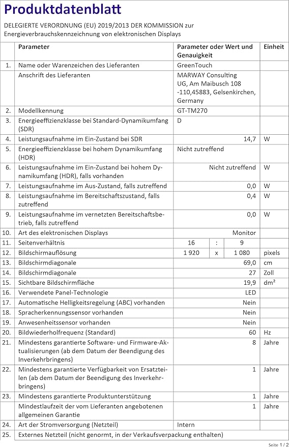 GreenTouch 27 Inch Multi PCAP Touch Screen Monitor LCD Display 1920 * 1080 HD - 16:9 Ratio - HDMI/VGA/DVI Input