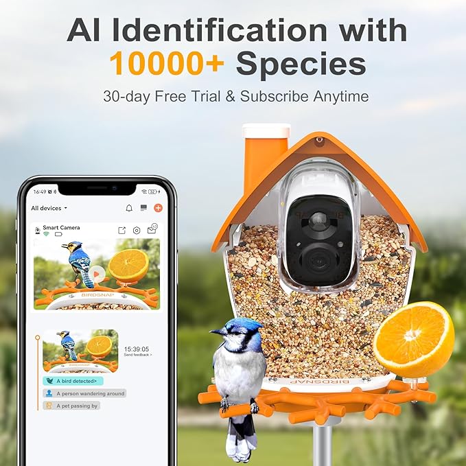 birdsnap® MON - Bird Feeder with Camera, 2K Detachable Video Bird Feeder Live with 32GB Card Fruit Fork, AI Identify Feather Species, Auto Record in Backyard, Ideal Gift for Birds Lover