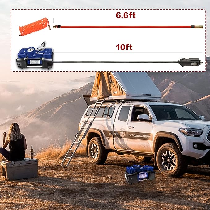 YUNGTEE Blue Tire Inflator Heavy Duty Double Cylinders Direct Drive Inflation Pump,12V Portable Air Compressor Pump with Emergency LED Light - 150PSI Tire Pump,Apply to Car,Suv,RV