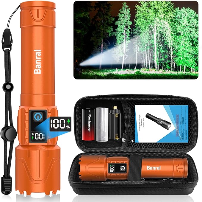 Rechargeable Flashlights High Lumens - Super Bright LED Tactical Flash Light, Powerful Waterproof Handheld USB C Flashlight for Camping,Emergencies,Home,5 Modes,Zoomable (1, Orange)