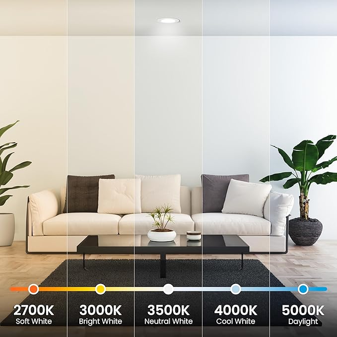 Feit Electric 5/6 Inch LED Recessed Downlight, 22.5W (120W Eqv), Dimmable, Adjustable White 2700K–5000K, Retrofit Kit, E26 Adapter, Ideal for Larger Spaces or High Ceilings, LEDR56XHO/6WYCA/4, 4 Pack