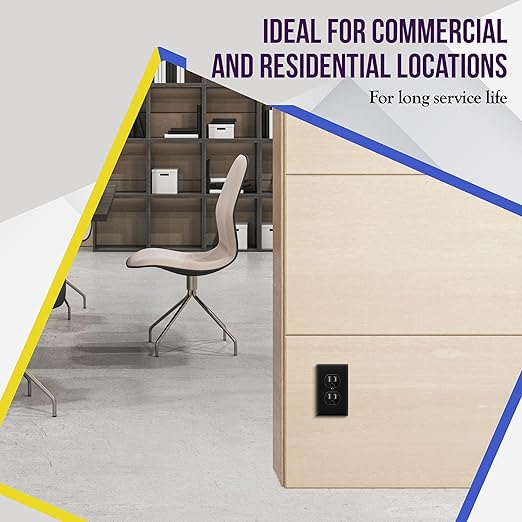 ENERLITES Duplex Outlets and Wall Plates Bundle, Tamper-Resistant Electrical Receptacle, 15A 125V, Self-Grounding, 2-Pole, UL Listed, 61581-TR-BKWP-10PCS, Black (10 Pack)