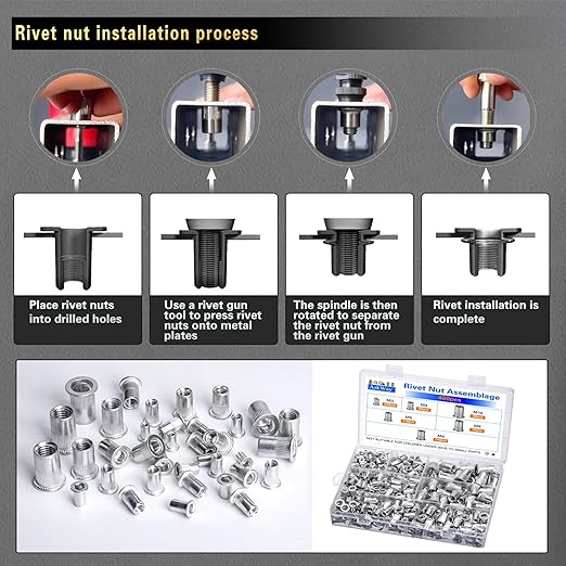 Rivet Nut Combination Kit 480PCS, Embedded Rivet Nuts, Rivet Nut Sorting Tool, M10 M8 M6 M5 M4 M3, for Automotive, Home Decoration and Industrial Applications