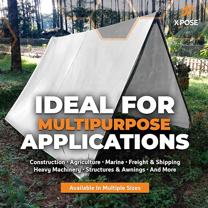 Xpose Safety Canvas Tarp - 10oz White Canvas Tarps Heavy Duty Water Resistant with Brass Grommets- Multipurpose Outdoor Tarpaulin for Camping, Canopy, Trailer, Equipment Cover 8' x 16'