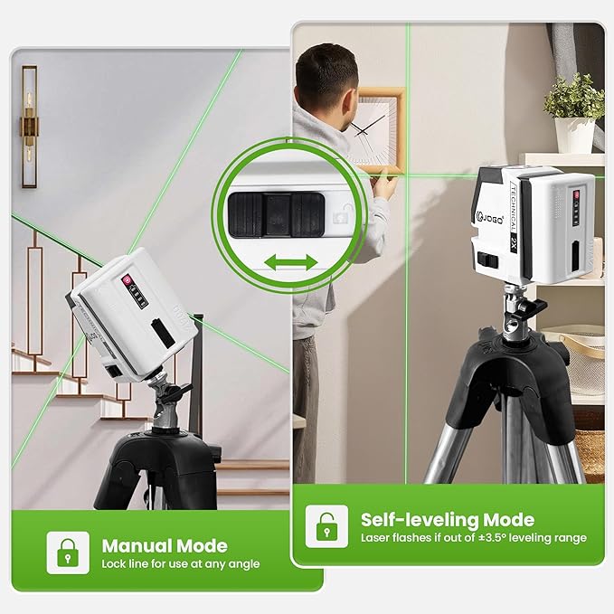 Self Leveling Laser Level, 98Ft Green Cross Line Lazer Leveler Tool for Picture Hanging Construction Floor Tile Wall, Rotary Nivel Laser with Magnetic Base Rechargeable Battery Carrying Case