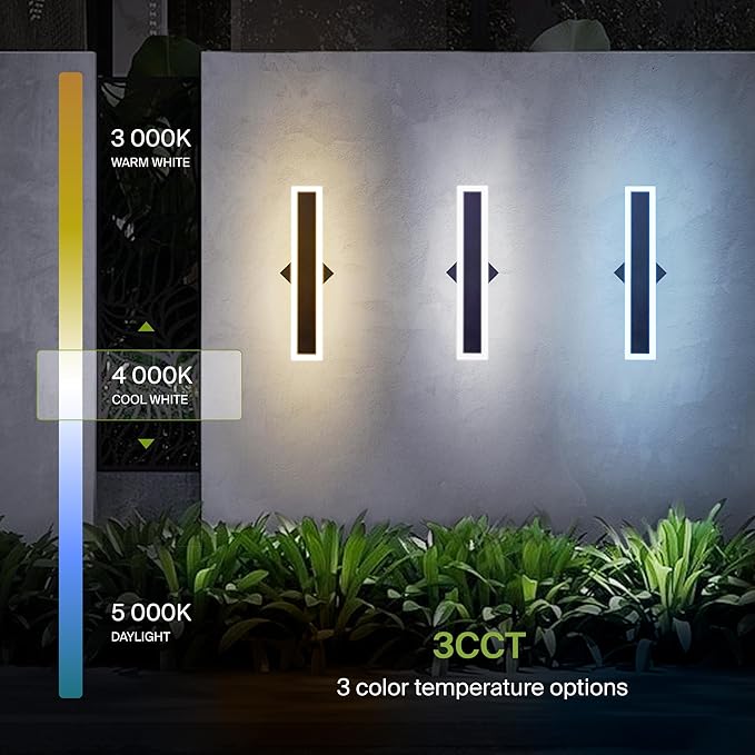 ASD LED 18" Long Wall Mount Light Fixture, Outdoor & Indoor Linear Sconce | 3CCT, Dimmable, Waterproof, Anti-Rust, ETL Listed | 18W 1500LM 3000-5000K 100-277V | Exterior Porch Lighting | Black