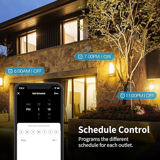 15A Outdoor Smart Plug, Heavy Duty Smart Home Wi-Fi Outlet Timer, Outlet with 2 Sockets, Wireless Remote Control, Compatible with Alexa & Google for String Light and Motors, 2.4 GHZ, Black