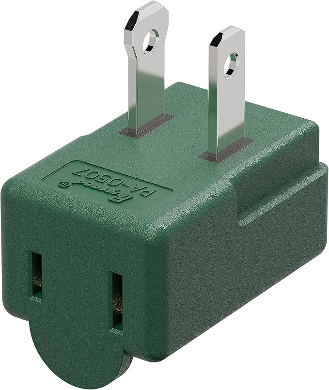 Right Angle Adapter,2-Prong 90 Degree Upward Angled AC Adapter, Polarized 2-Prong L Type Adapter, Vertical Right Angled Down Angle Power Adapter, PA-0507G Green Color