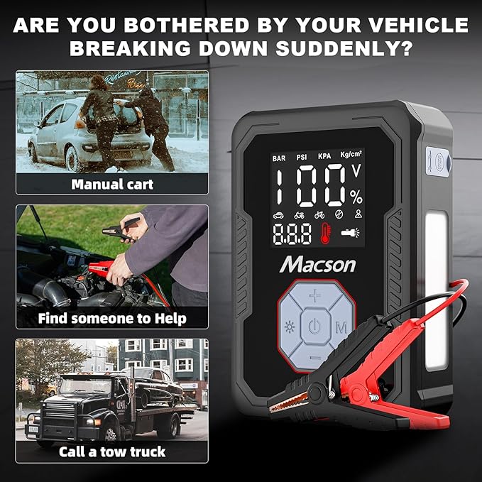 Jump Starter with Air Compressor, 150PSI Tire Inflator 1500A Portable Car Jumper Starter Battery Pack(Up 7.5L Gas/5.5L Diesel Engine), 12V Battery Charger Booster with 6 Modes Flashlight