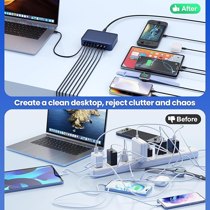 USB C Charger Block 515W[2025 Upgraded] GaN IV 8 Port Fast Charging Station Hub,Dual PD 100W USB C Laptop Charger Compatible with MacBook Pro/Air,iPad,iPhone 16/15,Galaxy S23/S24 Steam Deck Dell XPS