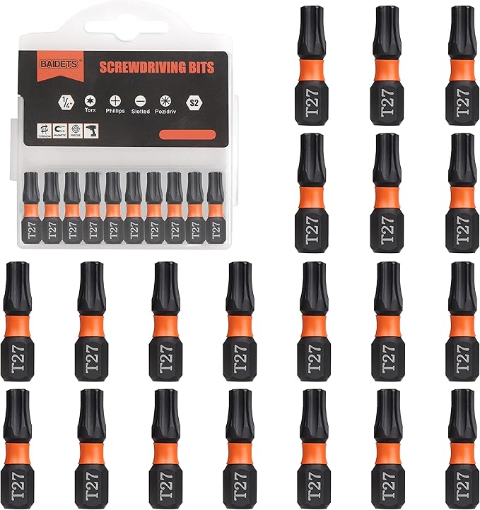 Pro T27 Bit Assortment - Screwdriver Bits Set 20Pcs, 25mm Length, Torx Screwdriver Bit, 1/4 Inch Hex Shank, with Storage Box