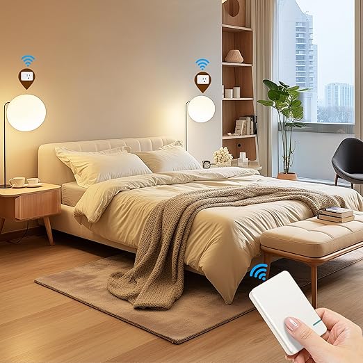 Thinkbee Remote Control Outlet Plug, 15A /1500W 600ft RF Range Wireless Light Switch Kit, Expandable Remote Outlet Switch for Lamp Fan Household Appliances, 80-275V with Anti-Surge 4000V