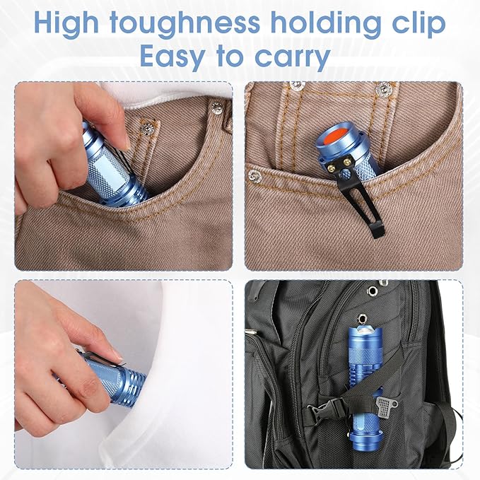 Fumete 20 Pieces LED Flashlight Mini 3 Mode Tactical Torch Small Water Resistant Pocket Flash Light Adjustable Focus Light Pen for Men, Father, Indoor Outdoor Hiking(Blue)