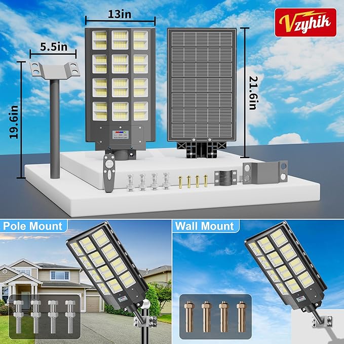 8-Pack Solar Street Light - 8000W Solar Parking Lot Light 360000LM Dusk to Dawn Street Lights Solar Powered, IP67 Waterproof Solar Wide Angle Lamp with Motion Sensor for Yard, Road