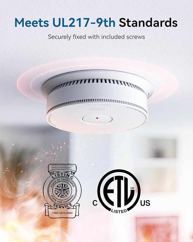 SITERWELL Smoke Detector Carbon Monoxide Detector Combo 10 Year Battery, Meets UL217-9th Standards, Reduced Nuisance Alarms, Smoke and Carbon Monoxide Detector with Bilingual Voice Alerts, 1 Pack