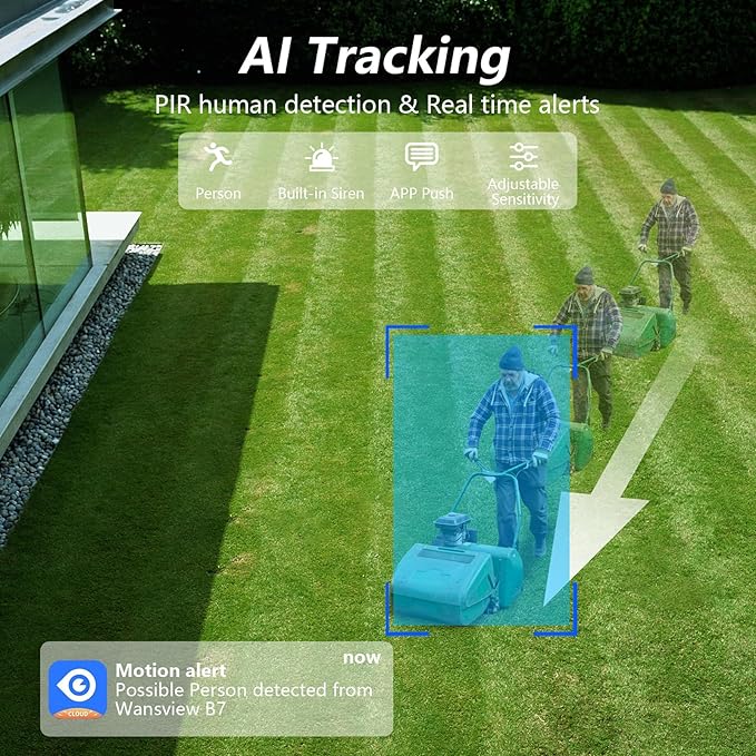 wansview Solar Camera Outdoor Wireless-2K 360°PTZ Cameras for Home Security with Dual Lens, Solar Panel/Battery Powered, PIR Detection, Color Night Vision, 2.4Ghz Wi-Fi Only, Works with Alexa, B7 1P W