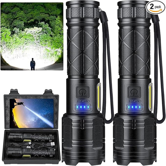 Rechargeable LED Flashlights High Lumens, 99,000 Lumen Super Bright Flashlight with 7 Modes & Waterproof, Powerful USB Rechargeable Handheld Flash Light for Camping Home, Black
