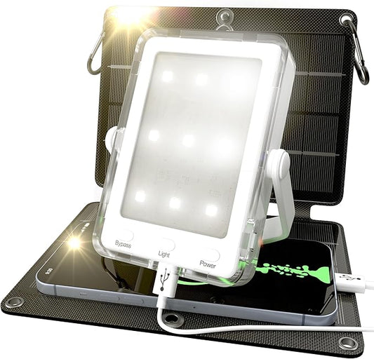 PRAANA Portable Solar Power Bank & Flashlight with 7W Panel – 3in1 Survival Kit | 5000mAh USB-C Charger & 800-Lumen Light | Must-Have Power Backup for Home, Power Outages & Camping | iPhone & Android