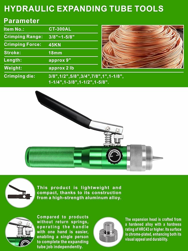 HVAC Hydraulic SWAGING tool kit for copper tubing Expanding 3/8 inch to 1 5/8 inch (Expander(3/8" ~1-5/8"))