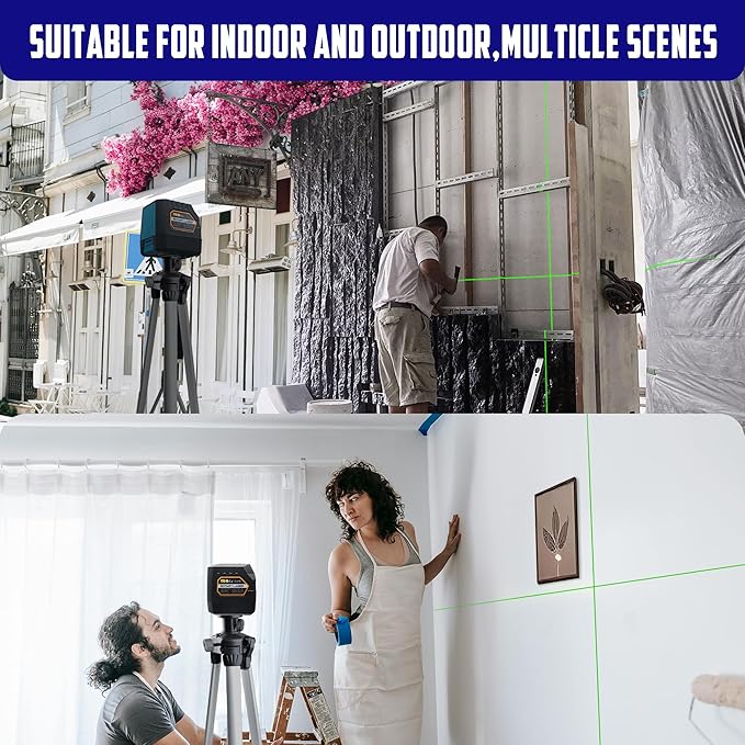 Laser Level, 100 feet Self Leveling Laser Level, Green Cross Line 360°,Laser Measuring Tool,4 Brightness Adjustment, Picture Hanging Manual Self Leveling, IP54 Waterproof Battery Carrying Bag Included