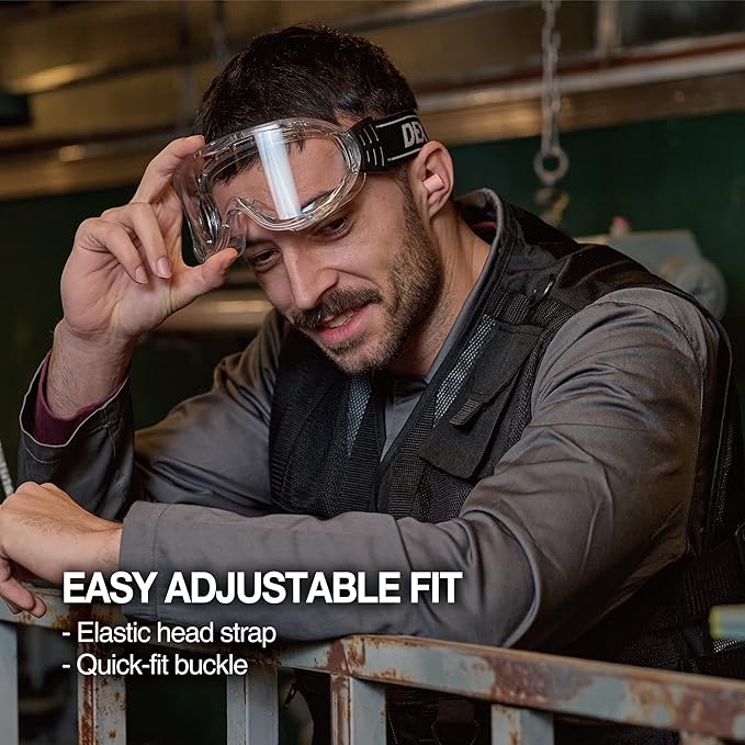 DEX FIT Protective Safety Goggles SG220A; OTG Over Glasses Fit, Anti Fog & Scratch, Z87 Eye Protection for Lab, Science, and Chemistry Work, Indirectly Vented, Adjustable for Women and Men