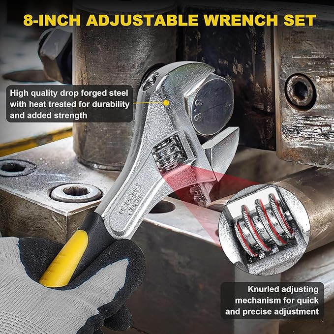 TOPLINE 6-Piece Pliers and Wrench Set, 8” Adjustable Wrench, 10” Groove Joint, 10” Slip Joint, 8” Linesman, 8” Long Nose, 6” Diagonal Pliers for Home Repair and Daily Use