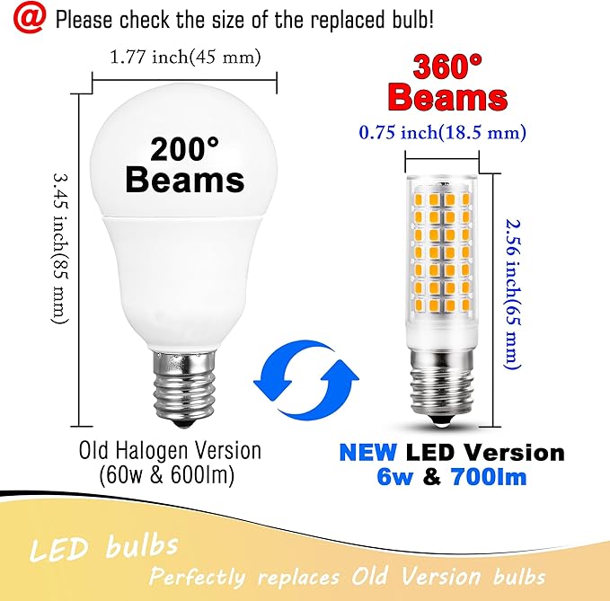 E17 Intermediate Base Light Bulb 6W (60W Halogen Equivalent) 4000K Natural White 700lm 120V LED Ceiling Fan Bulb for Appliance,Desk Lamp,Cabinet,Closet,Chandelier Lighting,Non-dimmable,5pack