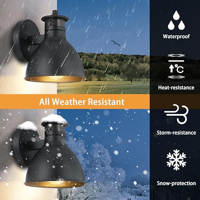 2 Pack Outdoor Motion Sensor Light, Anti-rust Waterproof Wall Light Fixtures, Dusk to Dawn Outdoor Lighting, A19 Base Outdoor Lights for Patio Garage Porch Barn House Garden Backyard (Bulbs Included)