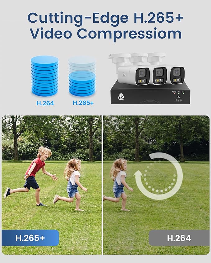 8CH Home Security Camera System, 8 Ports 4K NVR with 2TB HDD, 4 x 5MP Outdoor PoE IP Cameras, Person/Vehicle Detection, 2-Way Audio, Color Night Vision, Spotlight Siren, 24/7 Recording