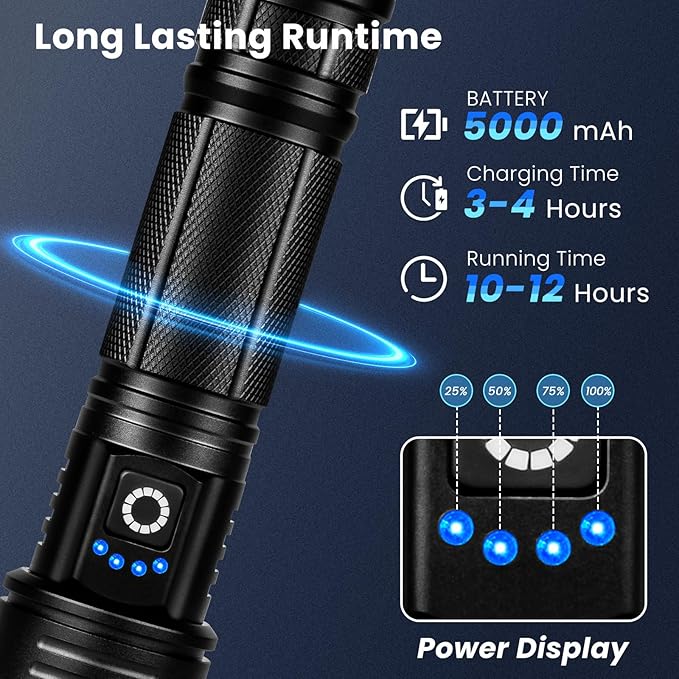 Rechargeable LED 90,000 Flashlights High Lumens, 2 Pack Super Bright Flash Light with 5 Modes, High Powered Handheld Flashlight for Home Camping Hiking Night Work