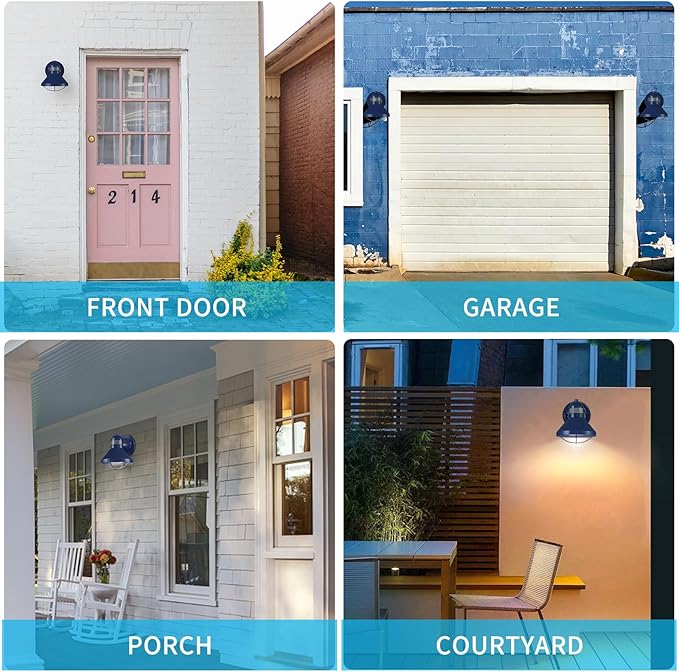 LONEDRUID Motion Sensor Outdoor LED Wall Sconce Dusk to Dawn Exterior Barn Lighting Fixtures Blue Outside Porch Light Waterproof Farmhouse Wall Mount Lamp for House Garage Entryway
