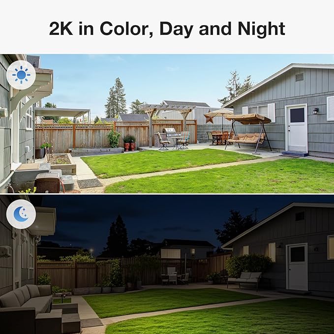 2 Pack Dual Lens Solar Security Cameras Wireless Outdoor, 2K Full HD Video, 360° View Pan/Tilt Home Security Camera with Color Night Vision, Easy to Install （2pack）