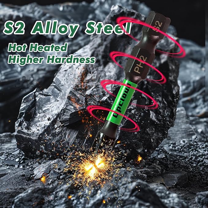 Impact #2 Phillips Screwdriver Bit Set, 41 Pieces 2”S2 Steel Magnetic PH2 Tips Driver Power Bit Set with Extension Impact Bit Holder