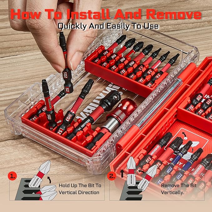 27Pieces Impact Screwdriver Bits Set, Magnetic S2 Steel Phillips/Slotted/Square/Torx Insert Power Bits Tips, Impact Bit Holder and Impact Socket Adapte with Pink Storage Box Case