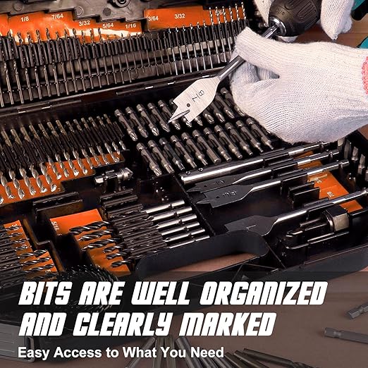 COMOWARE Drill Bit Set, 246 Pcs Screwdriver Bits for Cordless Drill, Screwdriver Drill Bits Set Combo Kit for Wood, Metal Masonry Cement, Orange Case