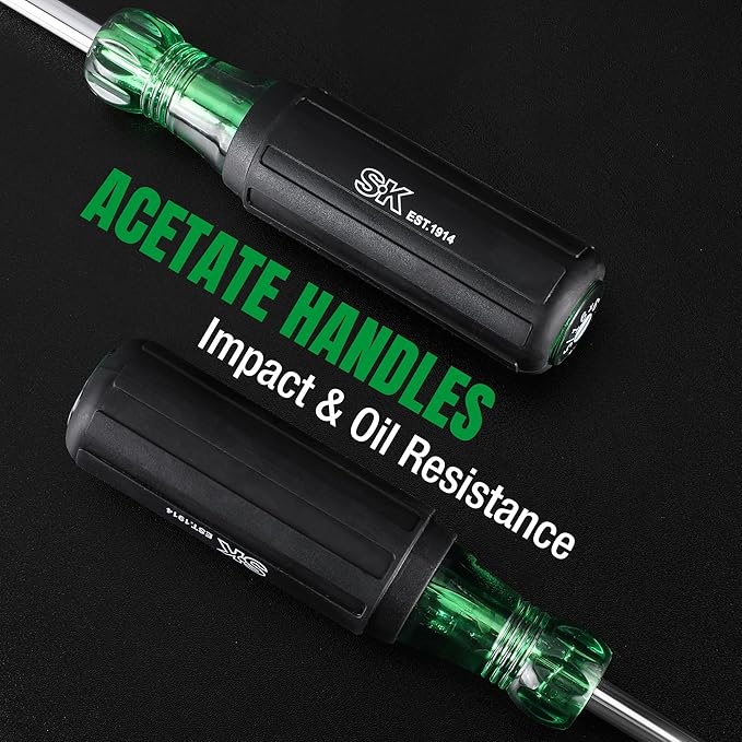 SK 6-Piece Acetate Screwdriver Set, S2 Steel, 3 Slotted & 3 Phillips Screwdrivers, SureGrip Handle