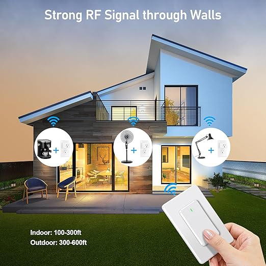 Thinkbee Remote Control Outlet Plug, 15A /1500W 600ft RF Range Wireless Light Switch Kit, Expandable Remote Outlet Switch for Lamp Fan Household Appliances, 80-275V with Anti-Surge 4000V