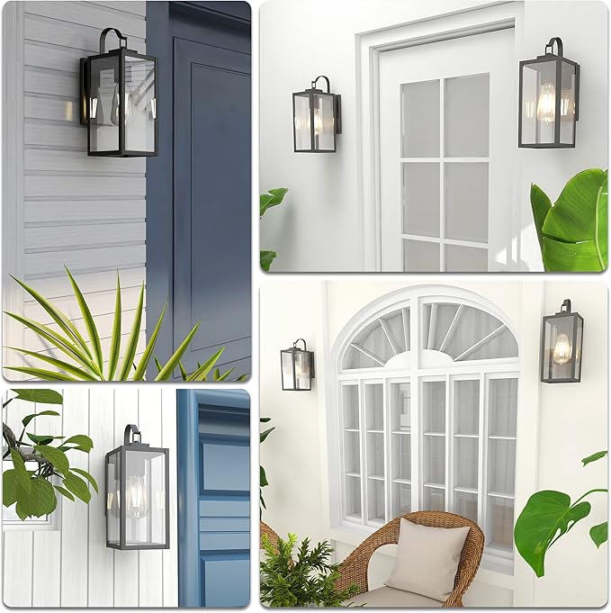 Pia Ricco Outdoor Wall Lights, Matte Black Exterior Light Fixture with Clear Glass Shade, Waterproof Front Porch Lighting, Modern Sconce Lantern for Outside, House, Garage, ETL Listed, Pack of 2