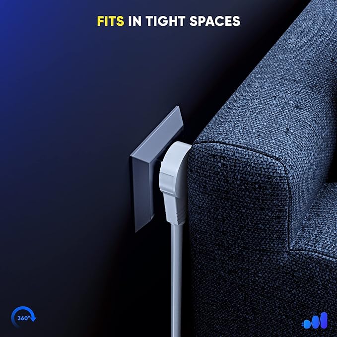 Maximm Extension Cord 6 Feet White (5 Pack) Flat Plug, 360° Rotating Short Power Cord Single Outlet, Indoor 16 Gauge 3 Prong Grounded Wire UL Certified