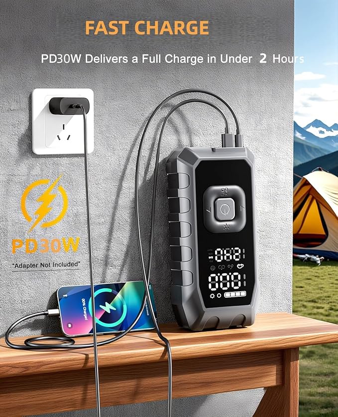 Tire Inflator Portable Air Compressor, 180PSI Faster Inflation Cordless Air Compressor, 20000mAh & 30W Fast Charge, Dual Cylinder Electric Air Pump for Heavy-Duty Vehicles, Car, Motorcycle, Bike, Ball