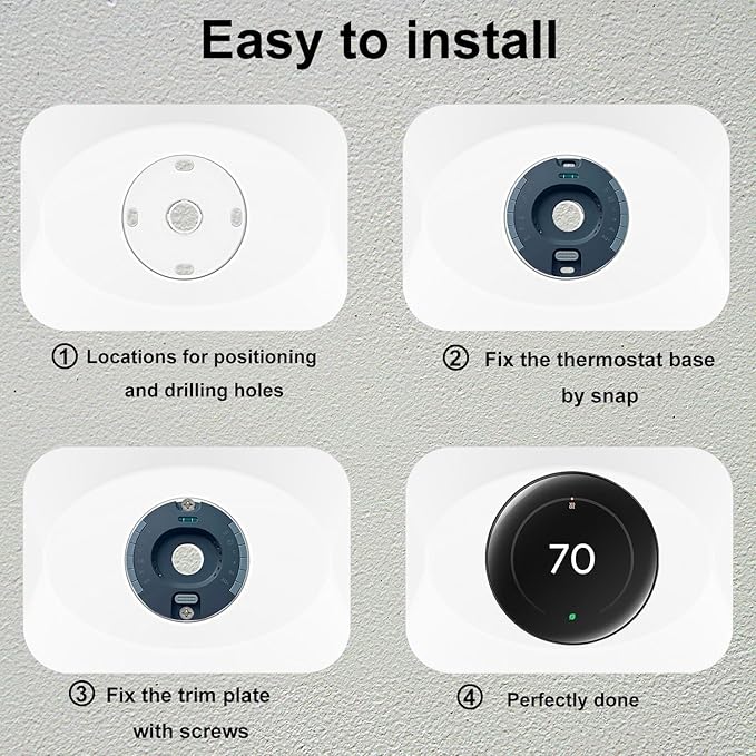 Nest Thermostat Wall Plate Cover Replacement Compatible with Google Nest Learning Thermostat (4th Gen), Practical Nest Learning Thermostat 4 Trim Kit, Snap fit Design (White, 2 Packs)
