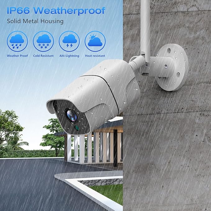 Wireless Security Camera System with 3TB HDD - 4 Outdoor Bullet Cameras & 8CH NVR for 24/7 Recording - IP66 Weatherproof, Remote Access, Plug-and-Play Home CCTV Setup
