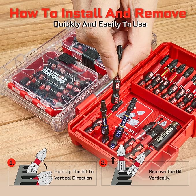 74Pieces Impact Screwdriver Bits Set, Magnetic S2 Steel Phillips/Slotted/Square/Torx Insert Power Bits Tips, Impact Bit Holder with Red Storage Box Case