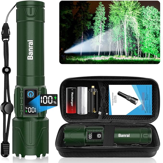 Rechargeable Flashlights High Lumens - Super Bright LED Tactical Flash Light, Powerful Waterproof Handheld USB C Flashlight for Camping,Emergencies,Home,5 Modes,Zoomable (1, Green)