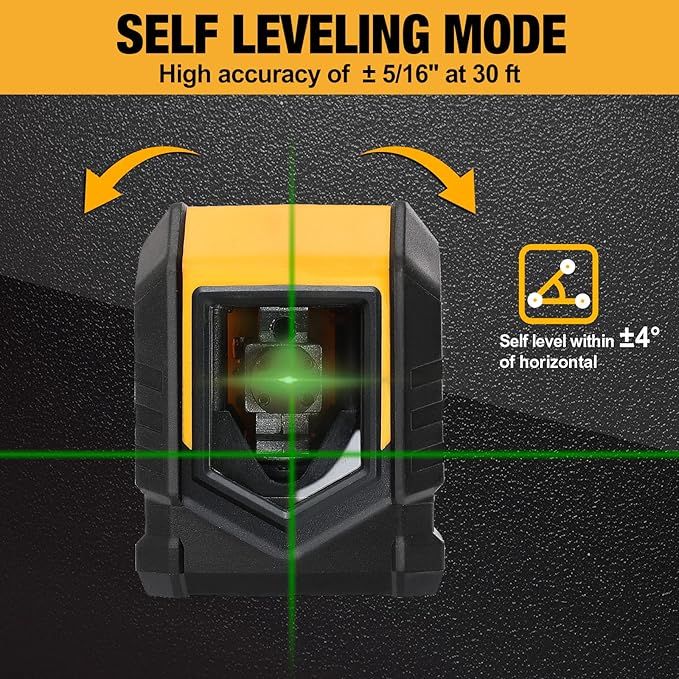 PREXISO Laser Level with Tripod, 65Ft Self Leveling Cross Line Laser Level, Green Line leveler Tool for Hanging Picture, Floor Tile, Home Renovation with LED Indicator & 2 AA Batteries (360°Clamp)