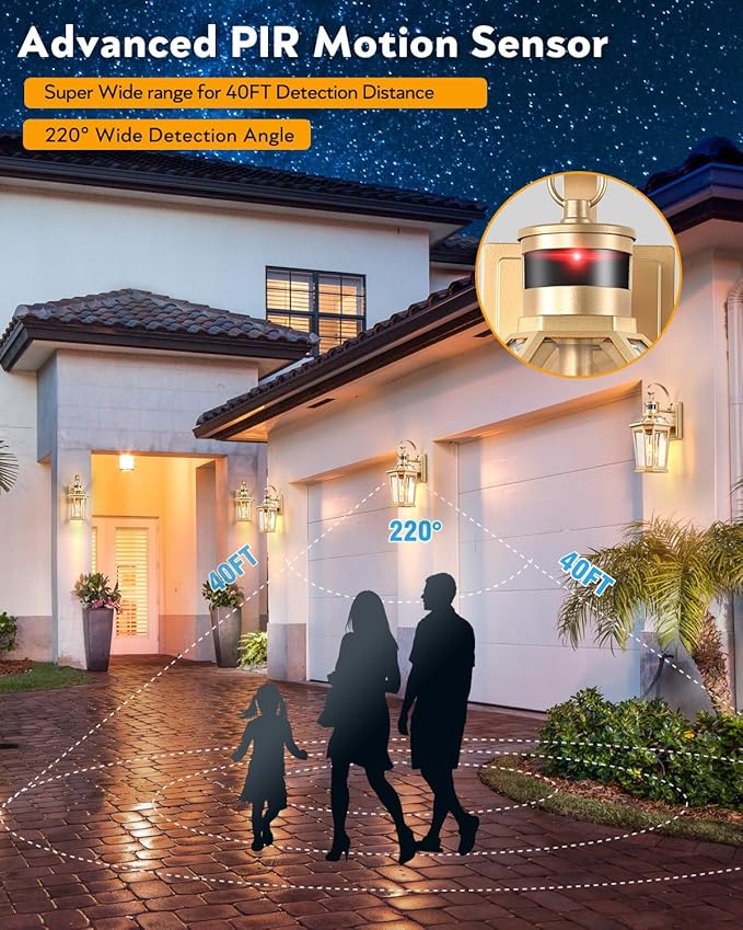 VIANIS Outdoor Wall Lights, Motion Sensor Exterior Light Fixtures Wall Mount, Waterproof Modern Gold Outside Front Porch Light, Anti-Rust Aluminum Outdoor Wall Sconce for House Garage