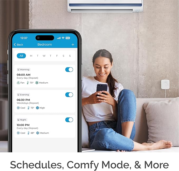 Breez Eco | Smart AC Controller for Mini Split, Window, Portable ACS | WiFi, Alexa, Google, Siri Shortcuts, SmartThings, IFTTT, Free App, NO Subscriptions | Schedules, Geofencing, Comfy (White)