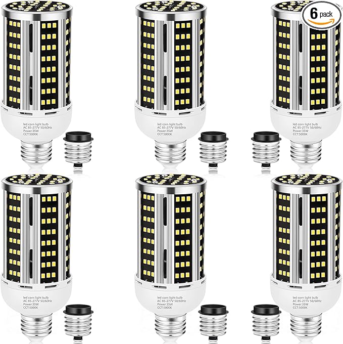35W 6 pack LED Corn Light Bulb 3000K,(300W Equivalent ) Commercial Grade warm white E26/E39 5000LM Medium Mogul Base LED Lamp,Large Area Lights For Outdoor Indoor Garage Warehouse Factory Bay Light