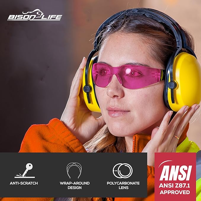BISON LIFE Keystone Color Lens Safety Glasses | Anti Scratch | Impact Resistance | ANSI Z87.1 Standard | UV 400 Protection